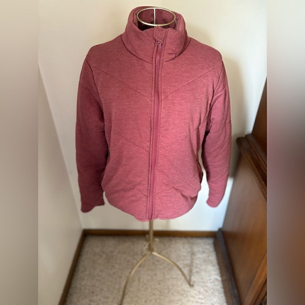Three Dots Zip Front Puffer Jacket Small Red